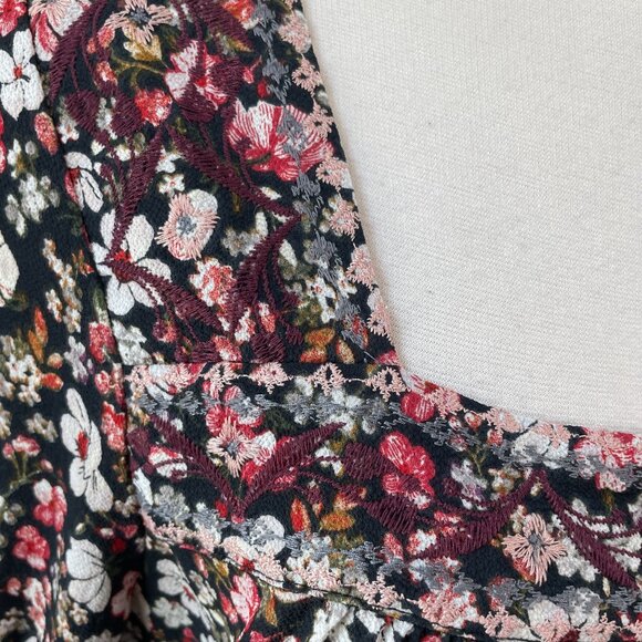 Knox Rose Womens XL Floral Blouse Square Neck Long Sleeve Boho Tassel Tie Shirt - Picture 3 of 11